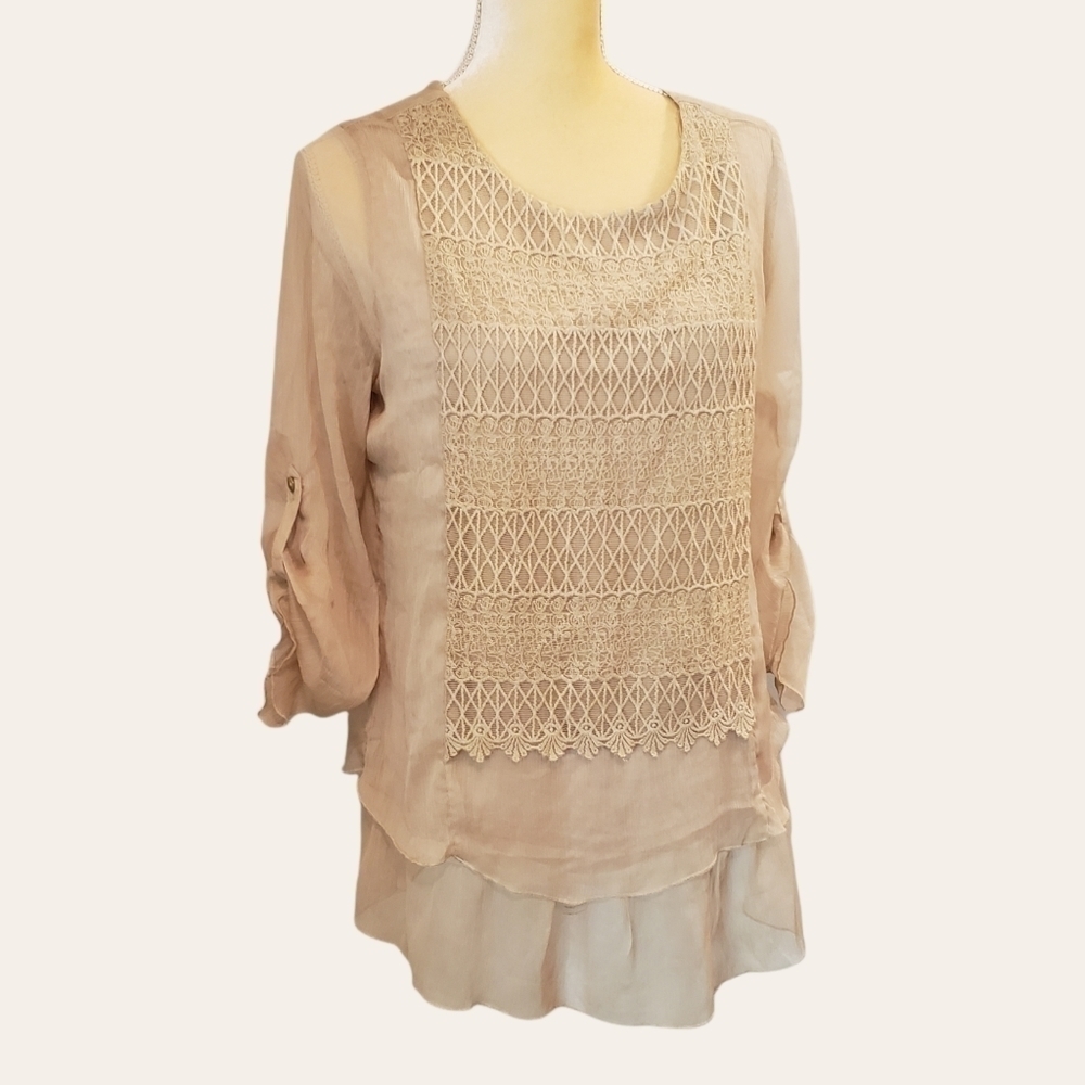 Krazy Kat small sheer crochet chiffon tunic Nwt Cottagecore T34